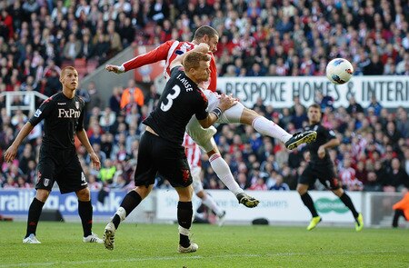 STOKE ON TRENT, ENGLAND - OCTOBER 15: Rory Delap of Stoke City scores the second goal during the Barclays Premier League match between Stoke City and Fulham at Britannia Stadium on October 15, 2011 in Stoke on Trent, England.  <br /><br /><span class="help">(Photo by Laurence Griffiths/Getty Images)</span>