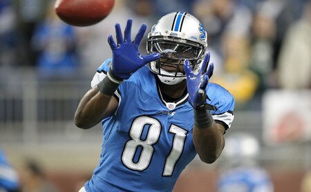 DETROIT, MI - NOVEMBER 24: Calvin Johnson #81 of the Detroit Lions warms up prior to the start of the game against the Green Bay Packers at Ford Field on November 24, 2011 in Detroit, Michigan.  <br /><br /><span class="help">(Photo by Leon Halip/Getty Images)</span>