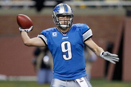 DETROIT, MI - NOVEMBER 24:  Quarterback Matthew Stafford #9 of the Detroit Lions throws the ball in the first quarter against the Green Bay Packers during the Thanksgiving Day game at Ford Field on November 24, 2011 in Detroit, Michigan.  <br /><br /><span class="help">(Photo by Gregory Shamus/Getty Images)</span>