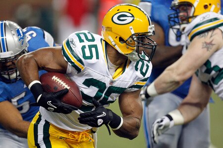 DETROIT, MI - NOVEMBER 24:  Running back Ryan Grant #25 of the Green Bay Packers runs the ball in the second quarter against the Detroit Lions during the Thanksgiving Day game at Ford Field on November 24, 2011 in Detroit, Michigan.  <br /><br /><span class="help">(Photo by Gregory Shamus/Getty Images)</span>