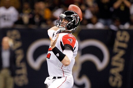 NEW ORLEANS, LA - DECEMBER 26:  Quarterback Matt Ryan #2 of the Atlanta Falcons throws the ball in the first half against the New Orleans Saints at the Mercedes-Benz Superdome on December 26, 2011 in New Orleans, Louisiana.  <br /><br /><span class="help">(Photo by Chris Graythen/Getty Images)</span>