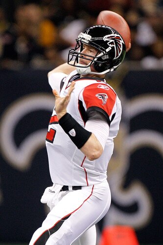 NEW ORLEANS, LA - DECEMBER 26:  Quarterback Matt Ryan #2 of the Atlanta Falcons throws the ball in the first half against the New Orleans Saints at the Mercedes-Benz Superdome on December 26, 2011 in New Orleans, Louisiana.  <br /><br /><span class="help">(Photo by Chris Graythen/Getty Images)</span>
