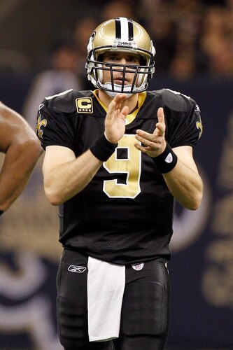 NEW ORLEANS, LA - DECEMBER 26:  Quarterback Drew Brees #9 of the New Orleans Saints reacts in the first half against the Atlanta Falcons at the Mercedes-Benz Superdome on December 26, 2011 in New Orleans, Louisiana.  <br /><br /><span class="help">(Photo by Chris Graythen/Getty Images)</span>