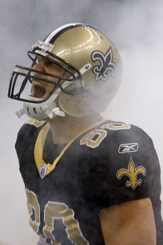 NEW ORLEANS, LA - DECEMBER 26:   Jimmy Graham #80 of the New Orleans Saints yells as he is introduced before playing the Atlanta Falcons at the Mercedes-Benz Superdome on December 26, 2011 in New Orleans, Louisiana.  <br /><br /><span class="help">(Photo by Chris Graythen/Getty Images)</span>