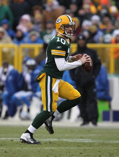 GREEN BAY, WI - JANUARY 01: Matt Flynn #10 of the Green Bay Packers rolls out to look for a receiver against the Detroit Lions at Lambeau Field on January 1, 2012 in Green Bay, Wisconsin. <br /><br /><span class="help">(Photo by Jonathan Daniel/Getty Images)</span>