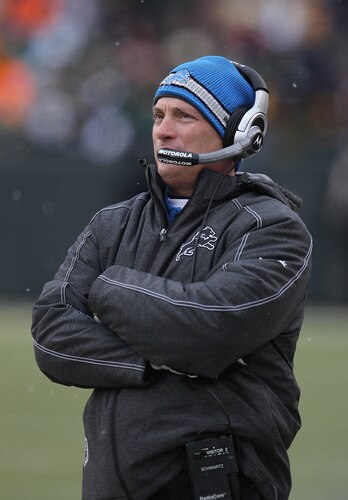 GREEN BAY, WI - JANUARY 01: Head coach Jim Schwartz of the Detroit Lions watches as his team takes on the Green Bay Packers at Lambeau Field on January 1, 2012 in Green Bay, Wisconsin. The Packers defeated the Lions 45-41. <br /><br /><span class="help">(Photo by Jonathan Daniel/Getty Images)</span>