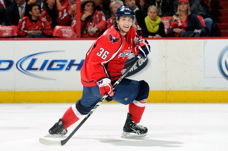 WASHINGTON, DC - JANUARY 17:  Tomas Kundratek #36 of the Washington Capitals skates down the ice during the game against the New York Islanders at the Verizon Center on January 17, 2012 in Washington, DC.  <br /><br /><span class="help">(Photo by Greg Fiume/Getty Images)</span>