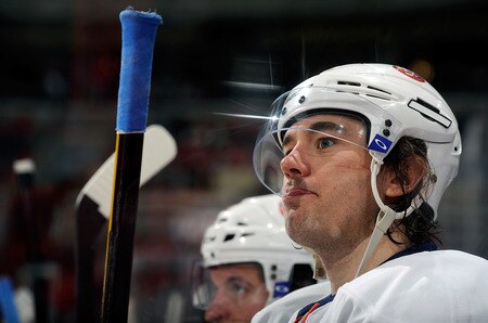 WASHINGTON, DC - JANUARY 17:  PA Parenteau #15 of the New York Islanders watches the game against the Washington Capitals at the Verizon Center on January 17, 2012 in Washington, DC. The Islanders won the game 3-0.  <br /><br /><span class="help">(Photo by Greg Fiume/Getty Images)</span>