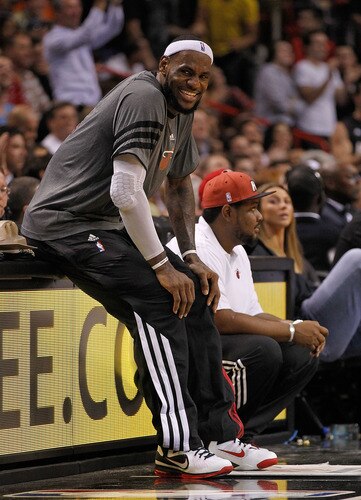 MIAMI, FL - JANUARY 17:  LeBron James #6 of the Miami Heat looks on during a game against the San Antonio Spurs at American Airlines Arena on January 17, 2012 in Miami, Florida. <br /><br /><span class="help">(Photo by Mike Ehrmann/Getty Images)</span>