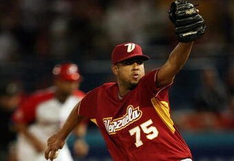 MIAMI - MARCH 16:  Closer Francisco Rodriguez #75 of Venezuela pitches against Puerto Rico during day 3 of round 2 of the World Baseball Classic at Dolphin Stadium on March 16, 2009 in Miami, Florida. Venezuela defeated Puerto Rico 2-0.  (Photo by Doug Benc/Getty Images)