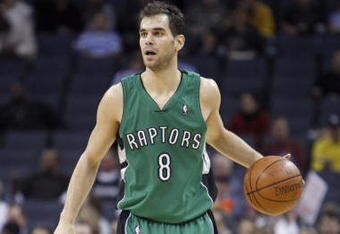 CHARLOTTE, NC - MARCH 16:  Jose Calderon #8 of the Toronto Raptors dribbles downcourt against the Charlotte Bobcats during their game at Time Warner Cable Arena on March 16, 2009 in Charlotte, North Carolina.  NOTE TO USER: User expressly acknowledges and agrees that, by downloading and/or using this Photograph, user is consenting to the terms and conditions of the Getty Images License Agreement. (Photo by: Streeter Lecka/Getty Images)