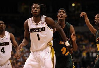 OKLAHOMA CITY - MARCH 14:  DeMarre Carroll #1 of the Missouri Tigers and Anthony Jones #41 of the Baylor Bears during the Phillips 66 Big 12 Men's Basketball Championship finals at the Ford Center March 14, 2009 in Oklahoma City, Oklahoma.  (Photo by Ronald Martinez/Getty Images)