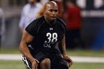 INDIANAPOLIS, IN - FEBRUARY 21:  Offensive lineman Eugene Monroe of Virginia runs in practice drills during the NFL Scouting Combine presented by Under Armour at Lucas Oil Stadium on February 21, 2009 in Indianapolis, Indiana. (Photo by Scott Boehm/Getty Images)