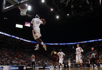 MIAMI - MARCH 22:  Guard Jonny Flynn #10 of the Syracuse Orange goes up to dunk against the Arizona State Sun Devils during the second round of the NCAA Division I Men's Basketball Tournament at the American Airlines Arena on March 22, 2009 in Miami, Florida.  (Photo by Marc Serota/Getty Images)