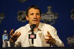 MONTREAL, CANADA- MAY 3:  Guy Carbonneau of the Montreal Canadiens explains his views on the series after being defeated by the Philadelphia Flyers in Game Five of the Eastern Conference Semifinals of the 2008 NHL Stanley Cup Playoffs on May 3, 2008 at the Bell Centre in Montreal, Canada.  The Philadelphia Flyers defeated the Montreal Canadiens 6-4 winning the series four games to one. (Photo by Phillip MacCallum/Getty Images)