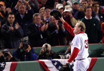BOSTON - OCTOBER 25:  Curt Schilling #38 of the Boston Red Sox tips his hat to the crowd as he comes out of the game in the sixth inning against the Colorado Rockies during Game Two of the 2007 Major League Baseball World Series at Fenway Park on October 25, 2007 in Boston, Massachusetts.  (Photo by Jim Rogash/Getty Images)
