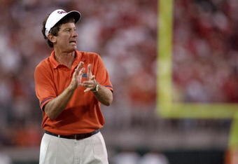 31 Oct 1998: Steve Spurrier Head Coach of the  Florida Gators cheers his team on during a game against  the Georgia Bulldogs at Alltel Stadium in Jacksonville, Florida. Florida defeated Georgia 38-7. Mandatory Credit: Andy Lyons  /Allsport