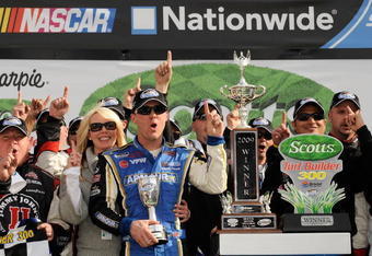 BRISTOL, TN - MARCH 21:  Kevin Harvick, driver of the #33 Armour Chevrolet, celebrates in victory lane after winning the NASCAR Nationwide Series Scotts Turf Builder 300 at Bristol Motor Speedway on March 21, 2009 in Bristol, Tennessee.  (Photo by Rusty Jarrett/Getty Images for NASCAR)