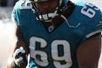 JACKSONVILLE, FL - OCTOBER 26: Khalif Barnes #69 of the Jacksonville Jaguars in a game at Jacksonville Muncipal Stadium on October 26, 2008 in Jacksonville, Florida.  (Photo by Sam Greenwood/Getty Images)