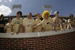 ATLANTA - APRIL 19: Georgia Tech Yellow Jackets fans cheer for the team during the Georgia Tech T-Day Spring football game on April 19, 2008 at Historic Grant Field at Bobby Dodd Stadium in Atlanta, Georgia.  (Photo by Mike Zarrilli/Getty Images)