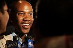 NEW YORK - MAY 13: Knicks gaurd Stephon Marbury speaks to the media during a press conference to introduce Mike D'Antoni (not shown) as the New York Knicks new head coach on May 13, 2008 at Madison Square Garden in New York City. NOTE TO USER: User expressly acknowledges and agrees that, by downloading and or using this Photograph, User is consenting to the terms and conditions of the Getty Images License Agreement. (Photo by Mike Stobe/Getty Images)