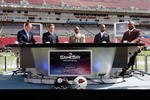 TAMPA, FL - FEBRUARY 01:  (L-R) The NFL Network pregame show with host Rich Eisen, former coach Steve Mariucci, hall of famer Deion Sanders, hall of famer Marshall Faulk and Warren Sapp before Super Bowl XLIII on February 1, 2009 at Raymond James Stadium in Tampa, Florida.  (Photo by Jamie Squire/Getty Images)