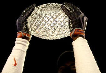 MIAMI - JANUARY 08:  The Florida Gators celebrate after defeating the Oklahoma Sooners in the FedEx BCS National Championship Game at Dolphin Stadium on January 8, 2009 in Miami, Florida. The Gators won the game by a score of 24-14.  (Photo by Donald Miralle/Getty Images)