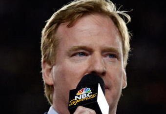 TAMPA, FL - FEBRUARY 01:  NFL commissioner Roger Goodell speaks from the podium after the Pittsburgh Steelers won 27-23 against the Arizona Cardinals during Super Bowl XLIII on February 1, 2009 at Raymond James Stadium in Tampa, Florida.  (Photo by Jamie Squire/Getty Images)