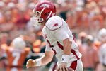 AUSTIN, TX - SEPTEMBER 27:  Quarterback Casey Dick #11 of the Arkansas Razorbacks moves to pass the ball during the game against the Texas Longhorns on September 27, 2008 at Darrell K Royal-Texas Memorial Stadium in Austin, Texas.  Texas won 52-10.  (Photo by Brian Bahr/Getty Images)