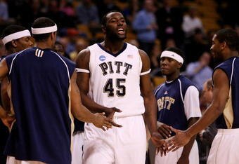 BOSTON - MARCH 26:  DeJuan Blair #45 of the Pittsburgh Panthers takes the floor before taking on the Xavier Musketeers during the NCAA Men's Basketball Tournament East Regionals at TD Banknorth Garden on March 26, 2009 in Boston, Massachusetts.  (Photo by Elsa/Getty Images)
