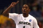 MINNEAPOLIS - MARCH 20:  Kalin Lucas #1 of the Michigan State Spartans calls a play as he brings the ball up court against the Robert Morris Colonials during the first round of the NCAA Division I Men's Basketball Tournament at the Hubert H. Humphrey Metrodome on March 20, 2009 in Minneapolis, Minnesota.  (Photo by Jonathan Daniel/Getty Images)