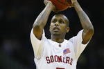 KANSAS CITY, MO - MARCH 14:  Tony Crocker #5 of the Oklahoma Sooners shoots a free throw against the Colorado Buffaloes during the Phillips 66 Big 12 Championship Quarterfinals at Sprint Center on March 14, 2008 in Kansas City, Missouri. (Photo by Jamie Squire/Getty Images)
