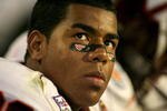 MIAMI - JANUARY 03:  Tight end Andre Smith #88 of the Virginia Tech Hokies watches the final moments of his team's loss to the Kansas Jayhawks in the FedEx Orange Bowl at Dolphin Stadium on January 3, 2008 in Miami, Florida. Kansas defeated Virginia Tech 24-21.  (Photo by Marc Serota/Getty Images)
