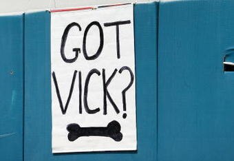 JACKSONVILLE, FL - SEPTEMBER 16:  Jags fans taunt the Atlanta Falcons with a sign in reference to Falcons quarterback Michael Vick while facing the Jacksonville Jaguars at Alltel Stadium September 16, 2007 in Jacksonville, Florida. The Jaguars defeated the Falcons 13-7.  (Photo by Doug Benc/Getty Images)