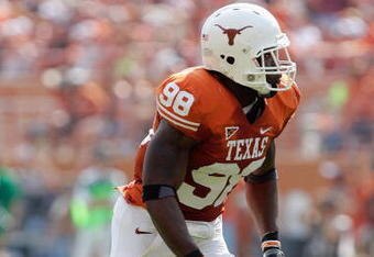 AUSTIN, TX - SEPTEMBER 27:  Brian Orakpo #98 of the Texas Longhorns moves on the field during the game against the Arkansas Razorbacks on September 27, 2008 at Darrell K Royal-Texas Memorial Stadium in Austin, Texas.  Texas won 52-10.  (Photo by Brian Bahr/Getty Images)