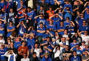 MANCHESTER, UNITED KINGDOM - MAY 14: A general view of Rangers fans during the UEFA Cup Final between Zenit St. Petersburg and Glasgow Rangers at the City of Manchester Stadium on May 14, 2008 in Manchester, England.  (Photo by Alex Livesey/Getty Images)