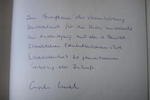 JERUSALEM, ISRAEL - MARCH 17:   A note written by German Chancellor Angela Merkel seen at the guest book at the Yad Vashem Holocaust Memorial March 17, 2008 Merkel is on an official three-day visit to Israel.  (Photo by Uriel Sinai/Getty Images)