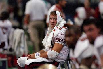 7 Sep 1997:  Quarterback Jim Druckenmiller of the San Francisco 49ers  sits on the bench with a towell on his head during the 49ers 15-12 win over the St. Louis Rams at World Dome in St. Louis, Missouri. Mandatory Credit: Stephen Dunn  /Allsport