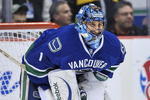 VANCOUVER, CANADA - OCTOBER 5: Roberto Luongo #1 of the Vancouver Canucks defends the net during the game against the Colorado Avalanche at General Motors Place on October 5, 2009 in Vancouver, Canada.   (Photo by Nick Didlick/Getty Images)