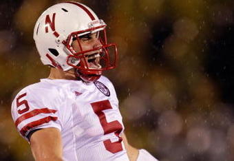 COLUMBIA, MO - OCTOBER 08:  Quarterback Zac Lee #5 of the Nebraska Cornhuskers celebrates after passing for a touchdown during the game against the Missouri Tigers on October 8, 2009 at Faurot Field/Memorial Stadium in Columbia, Missouri.  (Photo by Jamie Squire/Getty Images)
