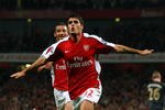 LONDON, ENGLAND - OCTOBER 28:  Fran Merida of Arsenal celebrates after scoring during the Carling Cup 4th Round match between Arsenal and Liverpool at the Emirates Stadium on October 28, 2009 in London, England.  (Photo by Shaun Botterill/Getty Images)