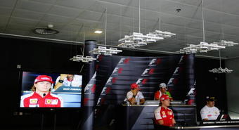 ABU DHABI, UNITED ARAB EMIRATES - OCTOBER 29:  (Back row L-R) Jarno Trulli of Italy and Toyota and Adrian Sutil of Germany and Force India, (Front row L-R) Kimi Raikkonen of Finland and Ferrari and Fernando Alonso of Spain and Renault attend the drivers press conference during previews to the Abu Dhabi Formula One Grand Prix at the Yas Marina Circuit on October 29, 2009 in Abu Dhabi, United Arab Emirates.  (Photo by Ker Robertson/Getty Images)