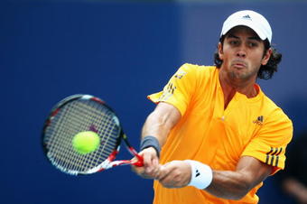BEIJING - OCTOBER 09:  Fernando Verdasco of Spain returns a shot against Novak Djokovic of Serbia in the quarter-finals during day eight of the 2009 China Open at the National Tennis Centre on October 9, 2009 in Beijing, China.  (Photo by Feng Li/Getty Images)