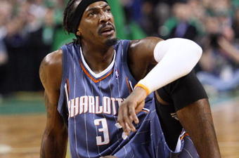 BOSTON, MA - OCTOBER 28:  Gerald Wallace #3 of the Charlotte Bobcats reacts during a game against the Boston Celtics at the TD Banknorth Garden on October 28, 2009 in Boston, Massachusetts. NOTE TO USER: User expressly acknowledges and agrees that, by downloading and/or using this Photograph, user is consenting to the terms and conditions of the Getty Images License Agreement. (Photo by Jim Rogash/Getty Images)