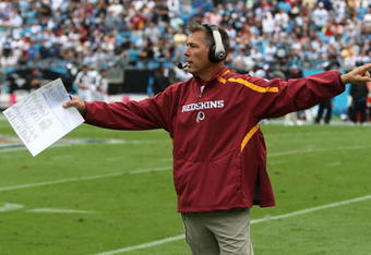 CHARLOTTE, NC - OCTOBER 11:  Head coach Jim Zorn of Washington Redskins watches on against the Carolina Panthers at Bank of America Stadium on October 11, 2009 in Charlotte, North Carolina.  (Photo by Streeter Lecka/Getty Images)