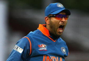 NOTTINGHAM, ENGLAND - JUNE 06:  Yuvraj Singh of India celebrates catching Mahmudullah of Bangladesh during the ICC World Twenty20 match between India and Bangladesh at Trent Bridge on June 6, 2009 in Nottingham, England.  (Photo by Matthew Lewis/Getty Images)