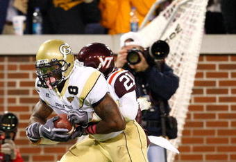 ATLANTA - OCTOBER 17:  Demaryius Thomas #8 of the Georgia Tech Yellow Jackets against the Virginia Tech Hokies at Bobby Dodd Stadium on October 17, 2009 in Atlanta, Georgia.  (Photo by Kevin C. Cox/Getty Images)