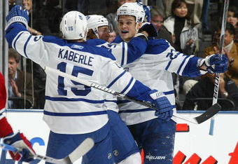 TORONTO - OCTOBER 1:  Alexei Ponikarovsky #23 of the Toronto Maple Leafs celebrates his goal against the Montreal Canadiens in the Maple Leafs' home opener October 1, 2009 at the Air Canada Centre in Toronto, Ontario, Canada.  (Photo by Claus Andersen/Getty Images)