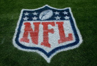 DENVER - SEPTEMBER 20:  A detail of the NFL logo on painted on the sideline grass as the Cleveland Browns face the Denver Broncos during NFL action at Invesco Field at Mile High on September 20, 2009 in Denver, Colorado. The Broncos defeated the Browns 27-6.  (Photo by Doug Pensinger/Getty Images)