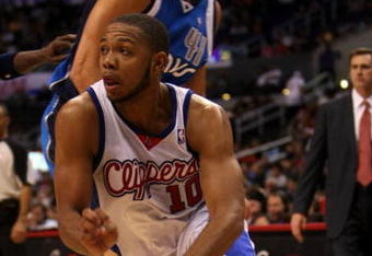 LOS ANGELES - OCTOBER 31: Eric Gordon #10 of the Los Angeles Clippers drives against the Dallas Mavericks on October 31, 2009 at Staples Center in Los Angeles, California. Dallas won 93-84.   NOTE TO USER: User expressly acknowledges and agrees that, by downloading and/or using this Photograph, user is consenting to the terms and conditions of the Getty Images License Agreement. (Photo by Stephen Dunn/Getty Images)